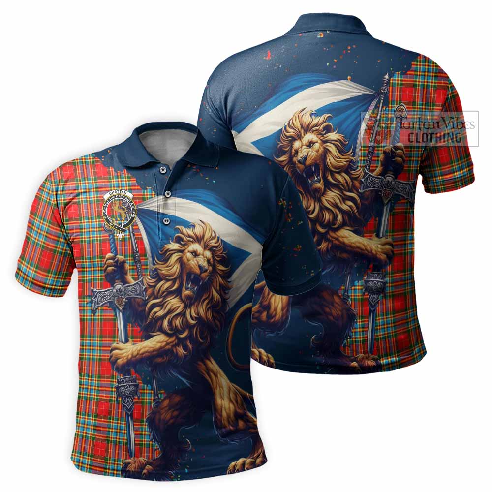 Tartan Vibes Clothing Chattan Tartan Family Crest Men's Polo Shirt with Scottish Majestic Lion