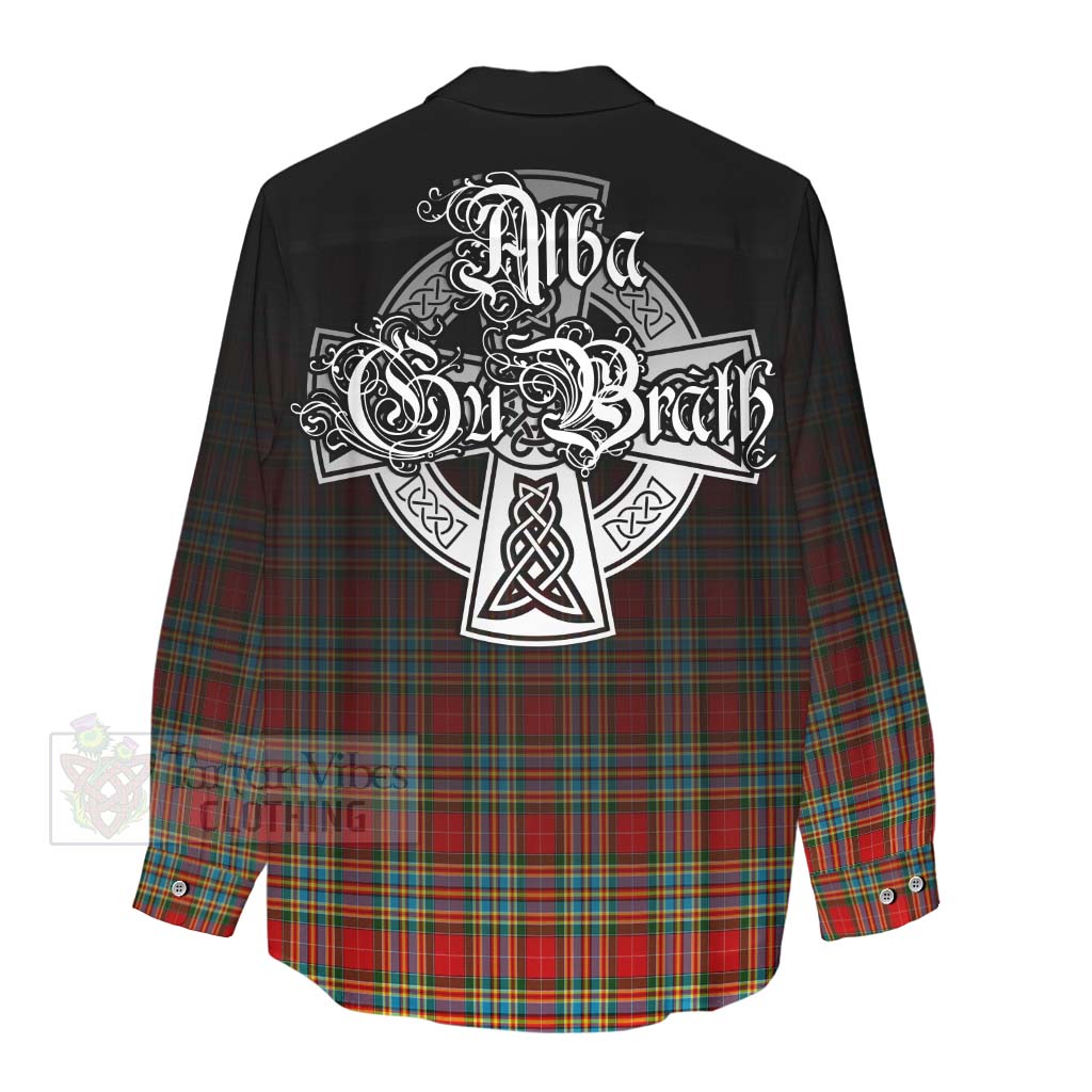 Tartan Vibes Clothing Chattan Tartan Women's Casual Shirt Featuring Alba Gu Brath Family Crest Celtic Inspired