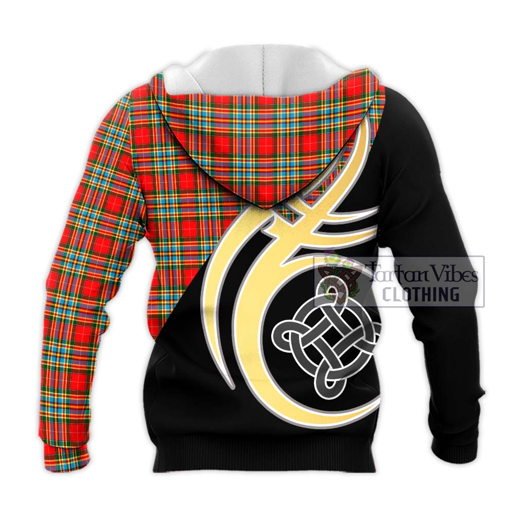 Tartan Vibes Clothing Chattan Tartan Knitted Hoodie with Family Crest and Celtic Symbol Style