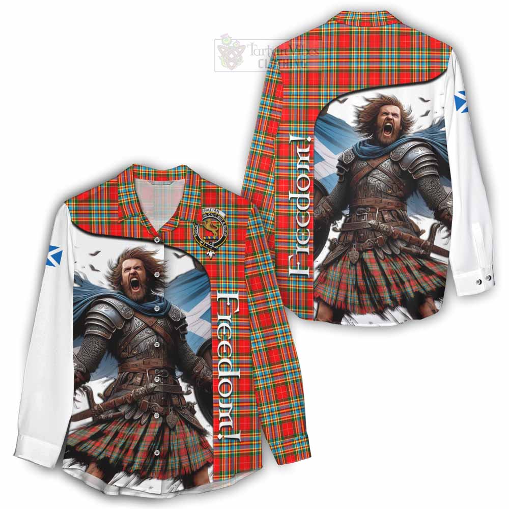 Tartan Vibes Clothing Chattan Crest Tartan Women's Casual Shirt Inspired by the Freedom of Scottish Warrior