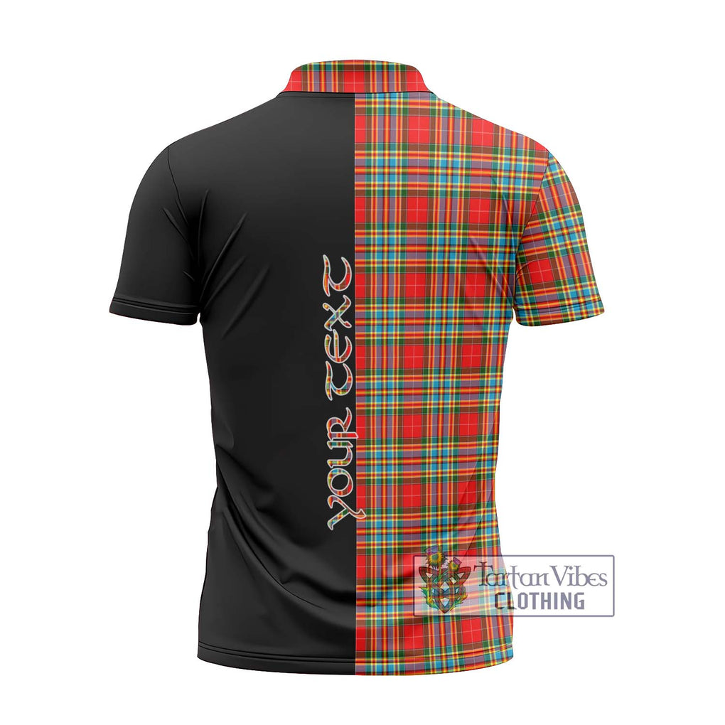 Chattan Tartan Zipper Polo Shirt with Family Crest and Half Of Me Style - Tartanvibesclothing Shop