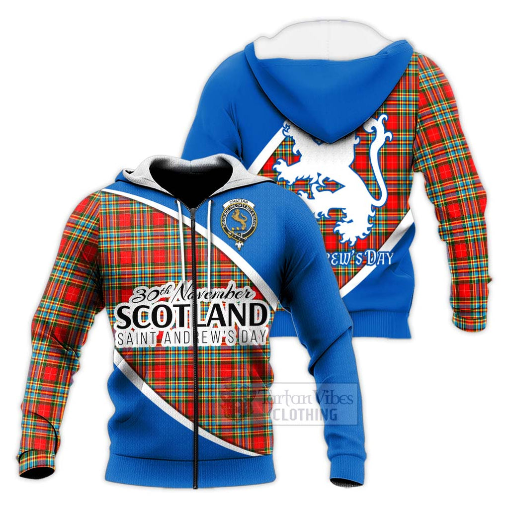 Tartan Vibes Clothing Chattan Family Crest Tartan Knitted Hoodie Celebrate Saint Andrew's Day in Style