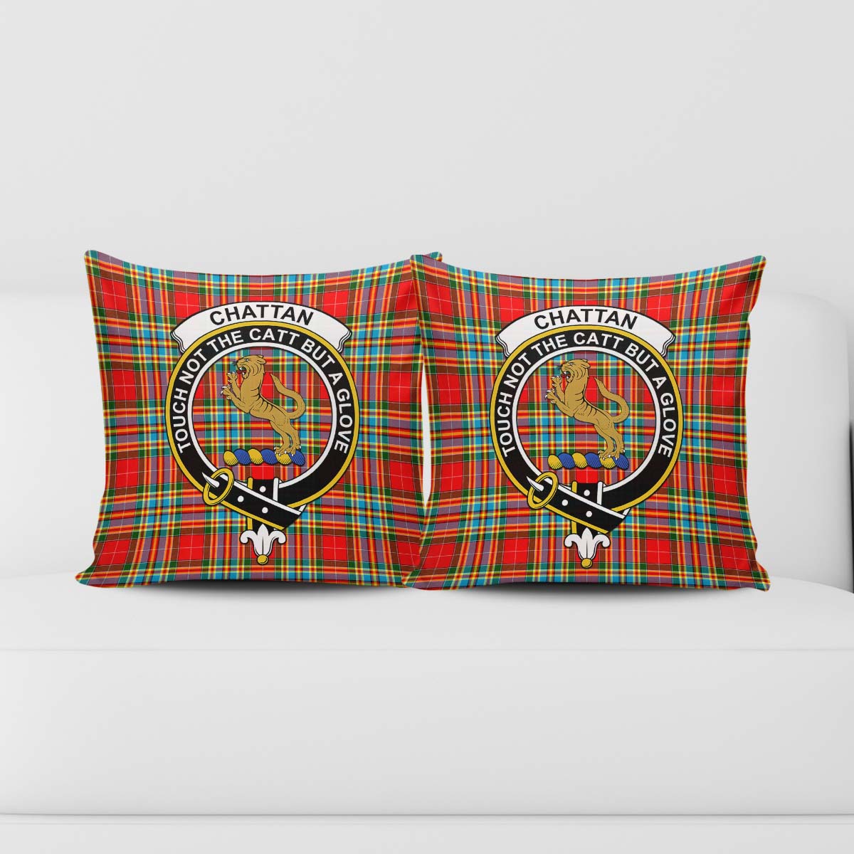 Chattan Tartan Pillow Cover with Family Crest - Tartanvibesclothing