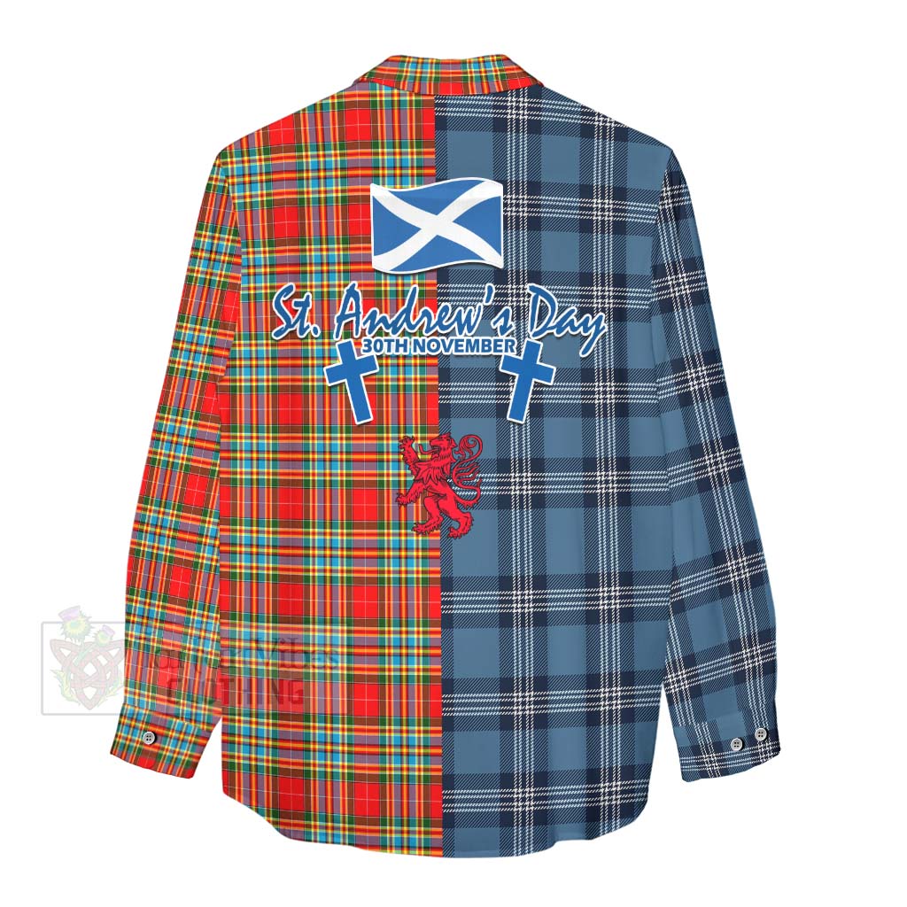 Tartan Vibes Clothing Chattan Tartan Women's Casual Shirt Happy St. Andrew's Day Half Tartan Style