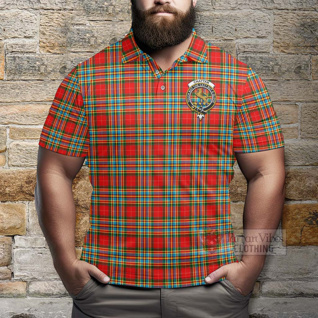 Tartan Vibes Clothing Chattan Tartan Polo Shirt with Family Crest and Bearded Skull Holding Bottles of Whiskey