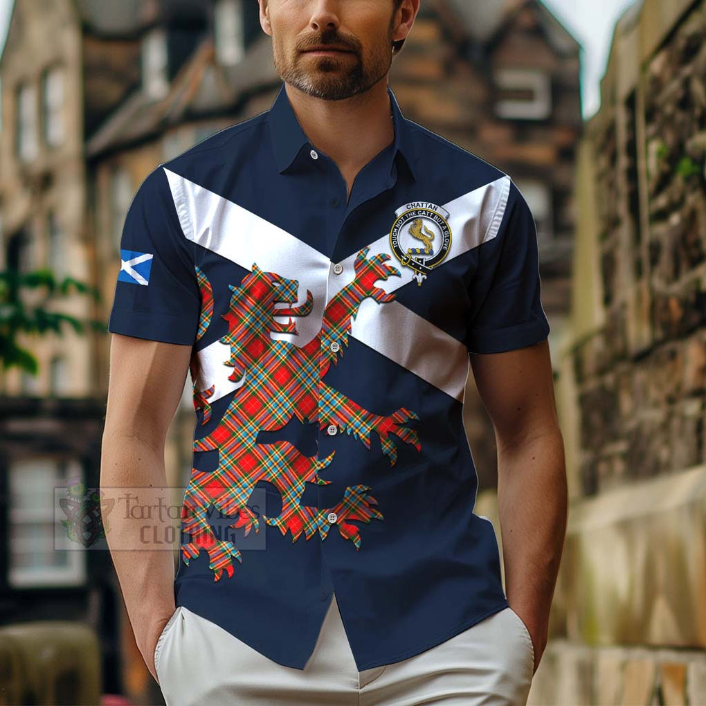 Tartan Vibes Clothing Chattan Tartan Lion Rampant Short Sleeve Button Shirt – Proudly Display Your Heritage with Alba Gu Brath and Clan Name