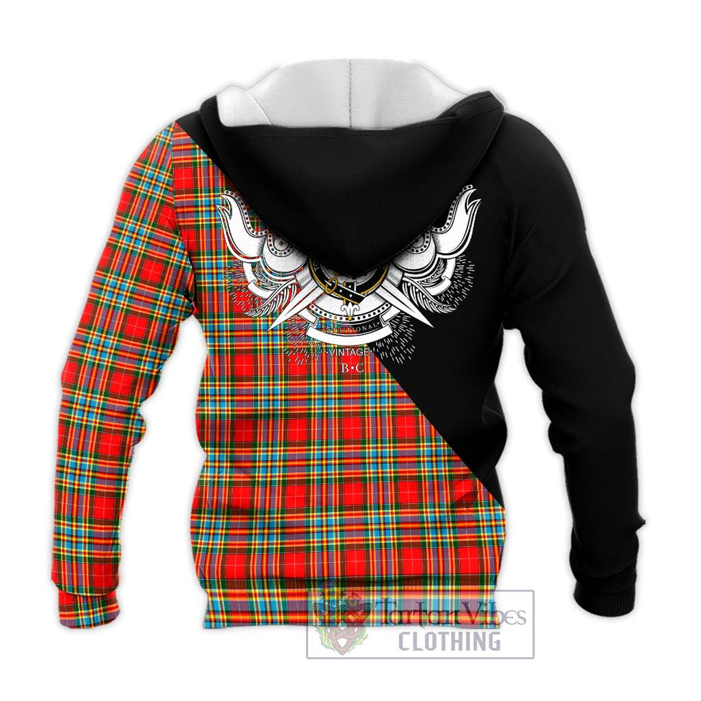 Chattan Tartan Knitted Hoodie with Family Crest and Military Logo Style - Tartanvibesclothing Shop