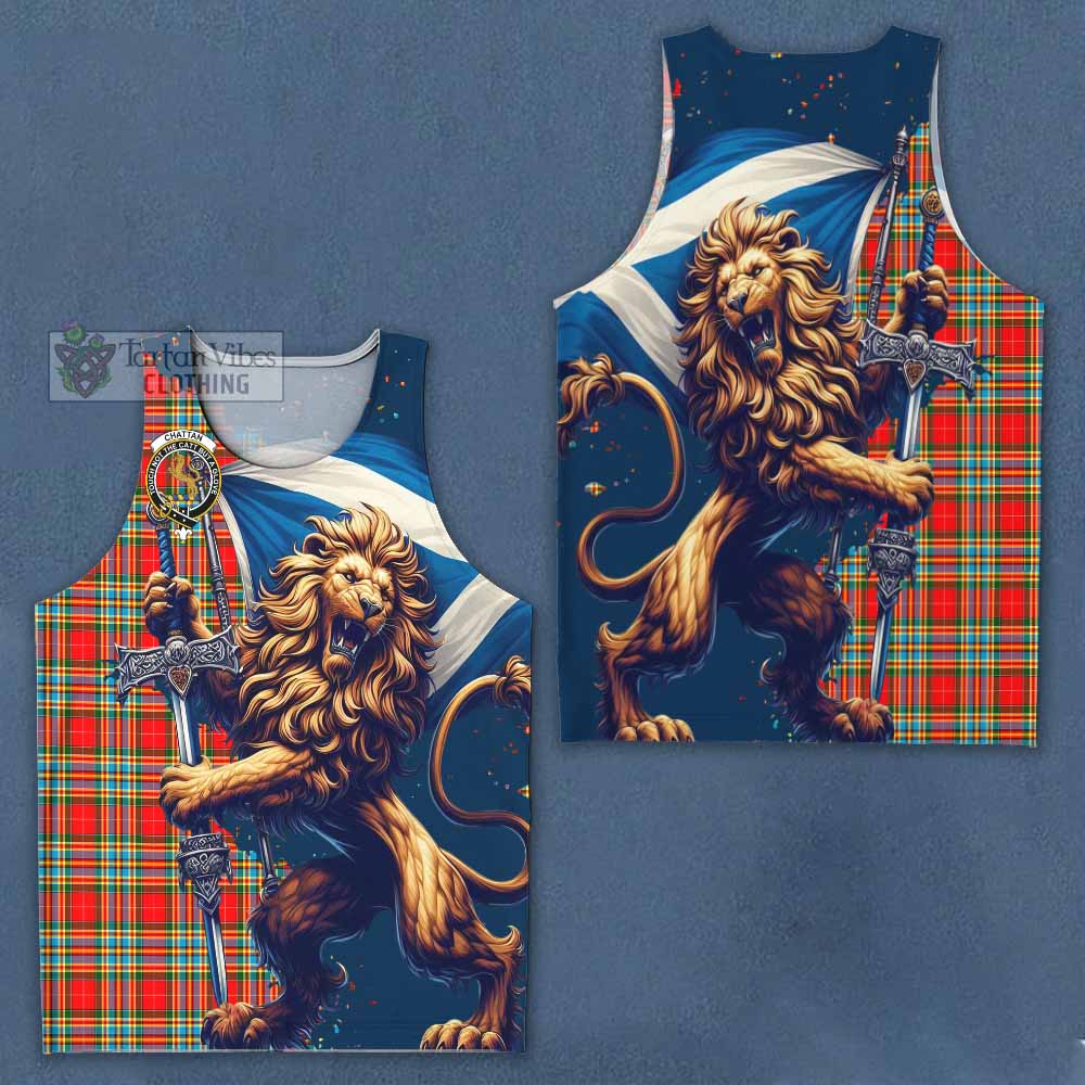 Tartan Vibes Clothing Chattan Tartan Family Crest Men's Tank Top with Scottish Majestic Lion