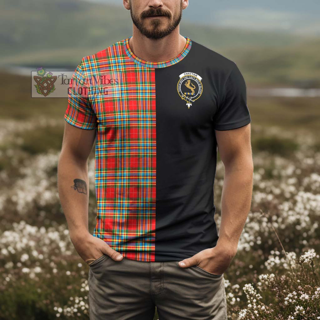 Chattan Tartan T-Shirt with Family Crest and Half Of Me Style - Tartanvibesclothing Shop