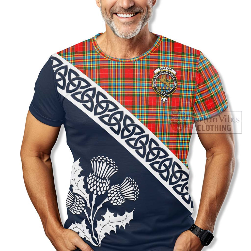 Chattan Tartan T-Shirt Featuring Thistle and Scotland Map