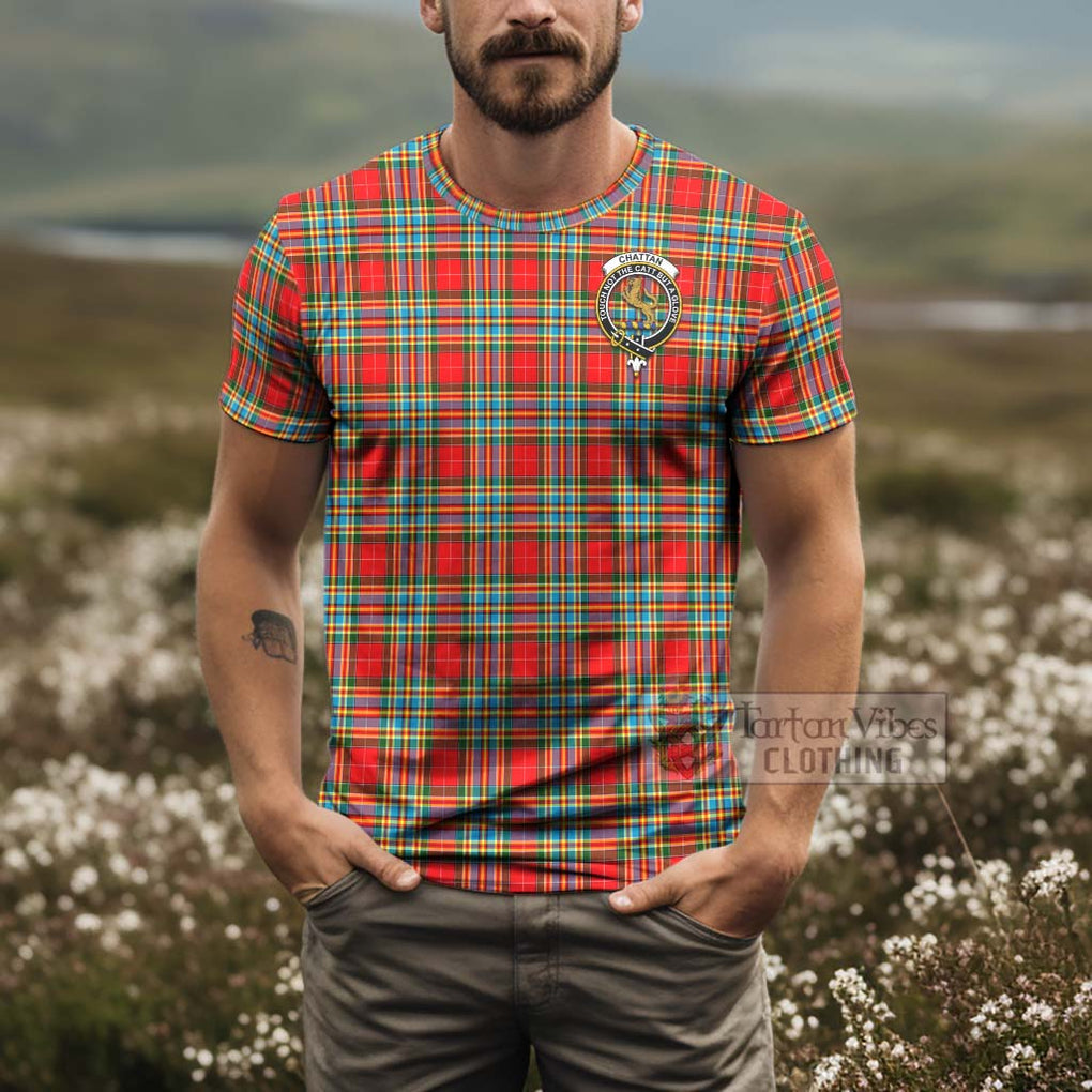 Tartan Vibes Clothing Chattan Tartan T-Shirt with Family Crest and Bearded Skull Holding Bottles of Whiskey