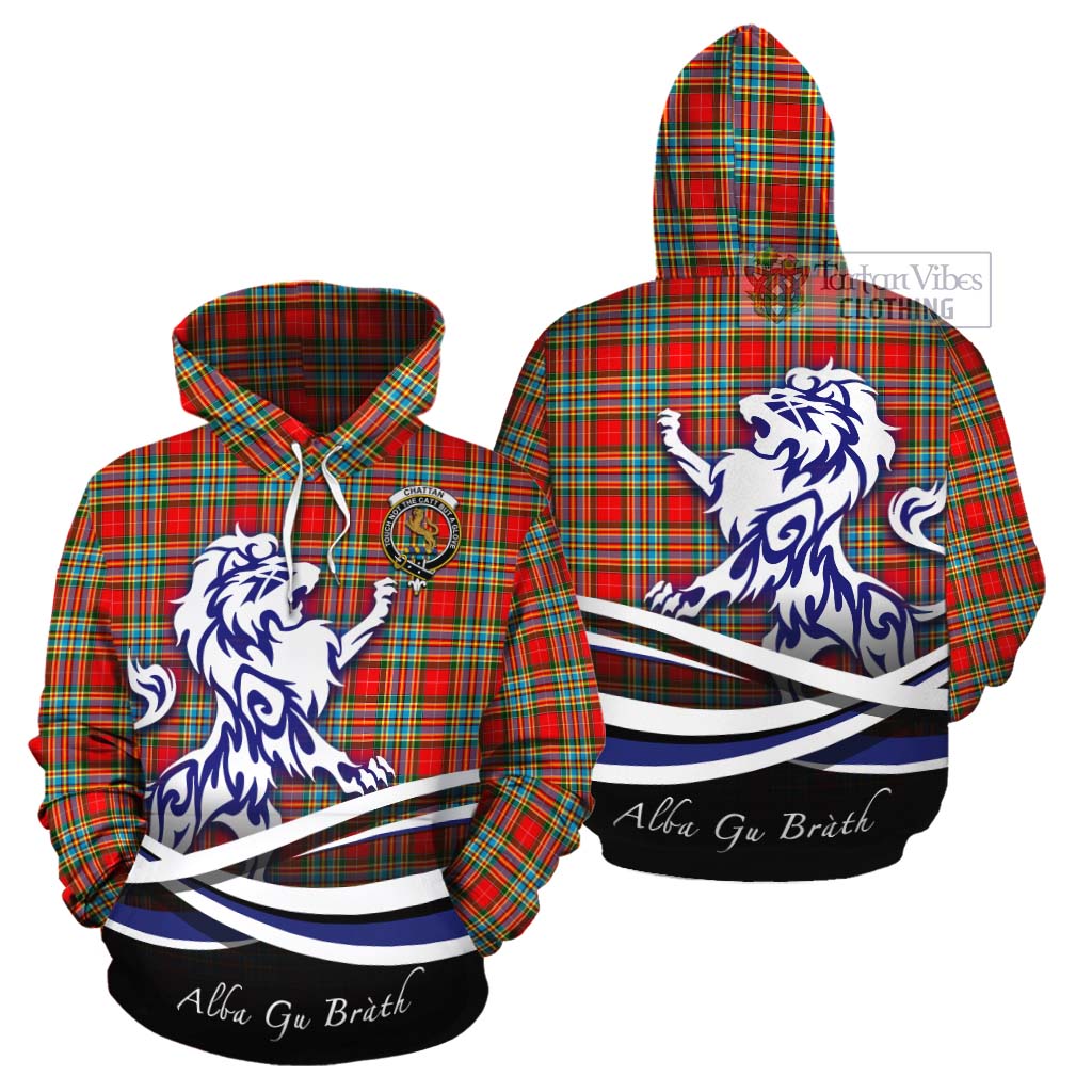 Tartan Vibes Clothing Chattan Tartan Cotton Hoodie with Alba Gu Brath Regal Lion Emblem