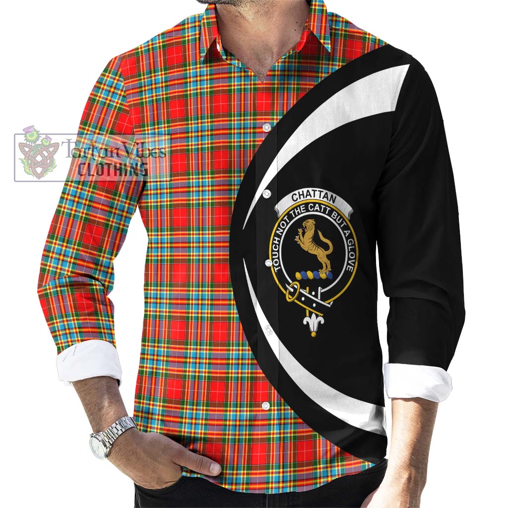 Chattan Tartan Long Sleeve Button Up with Family Crest Circle Style - Tartan Vibes Clothing