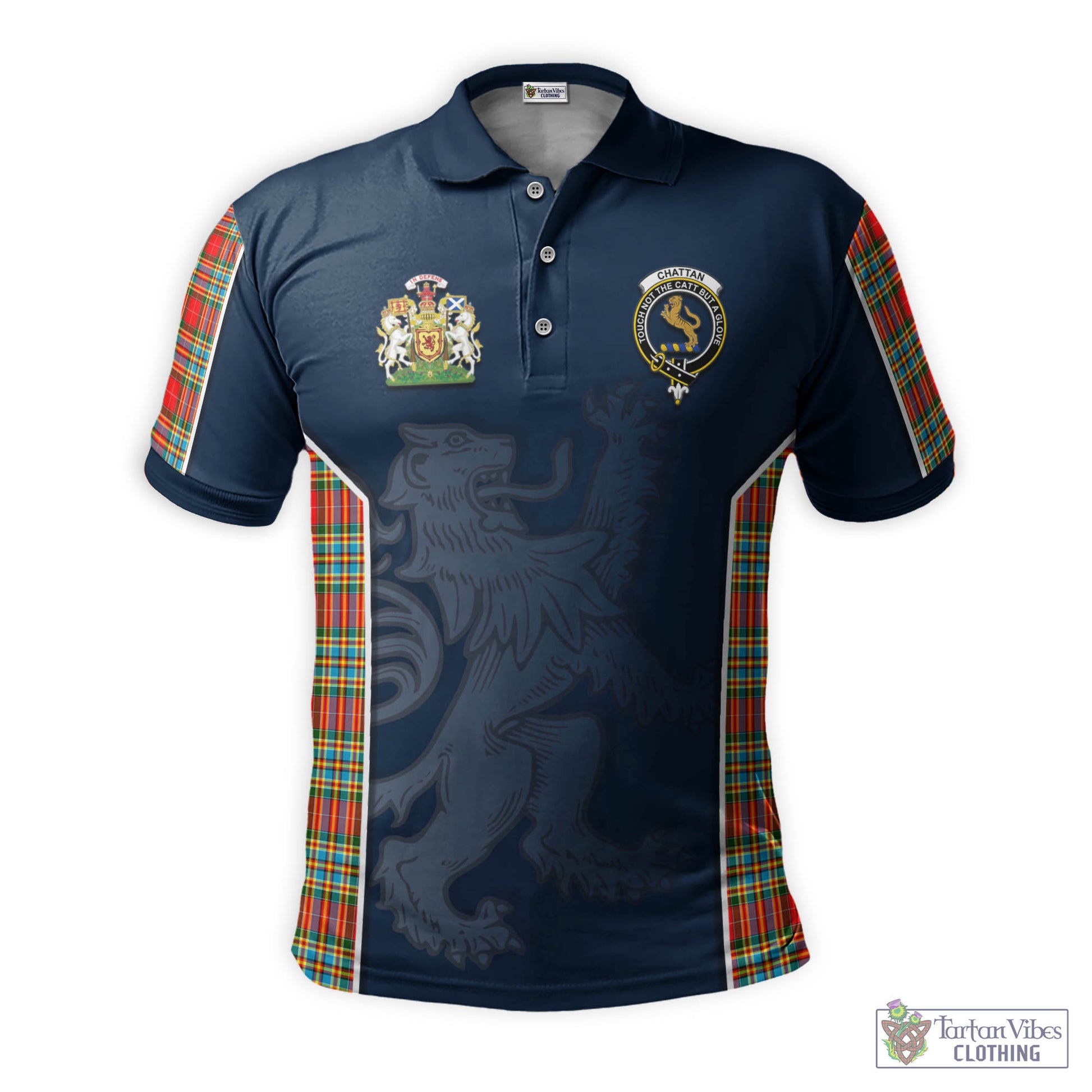 Tartan Vibes Clothing Chattan Tartan Men's Polo Shirt with Family Crest and Lion Rampant Vibes Sport Style