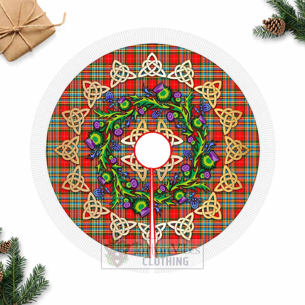 Tartan Vibes Clothing Chattan Tartan Christmas Tree Skirt with Thistle Celtic Knot Style