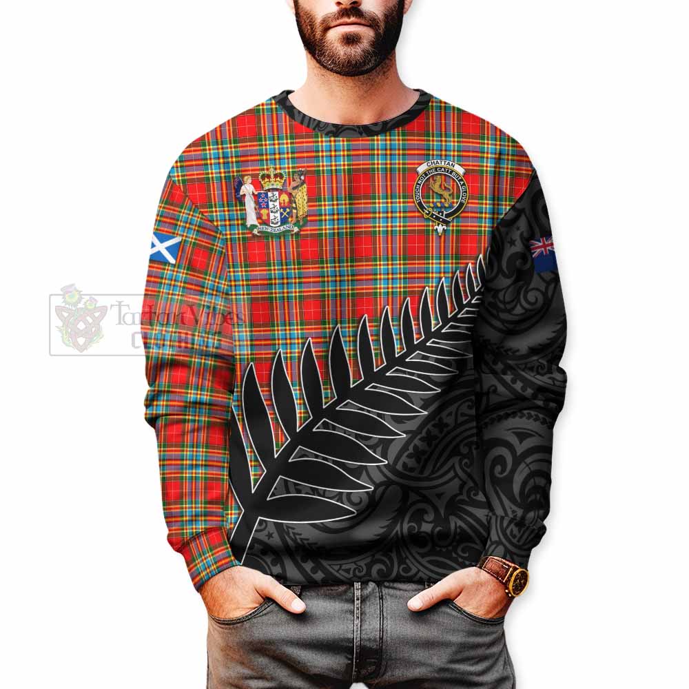 Tartan Vibes Clothing Chattan Crest Tartan Sweatshirt with New Zealand Silver Fern Half Style