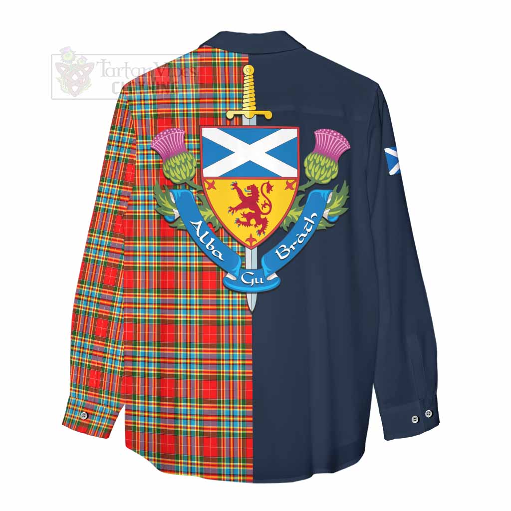 Tartan Vibes Clothing Chattan Tartan Women's Casual Shirt Alba with Scottish Lion Royal Arm Half Style