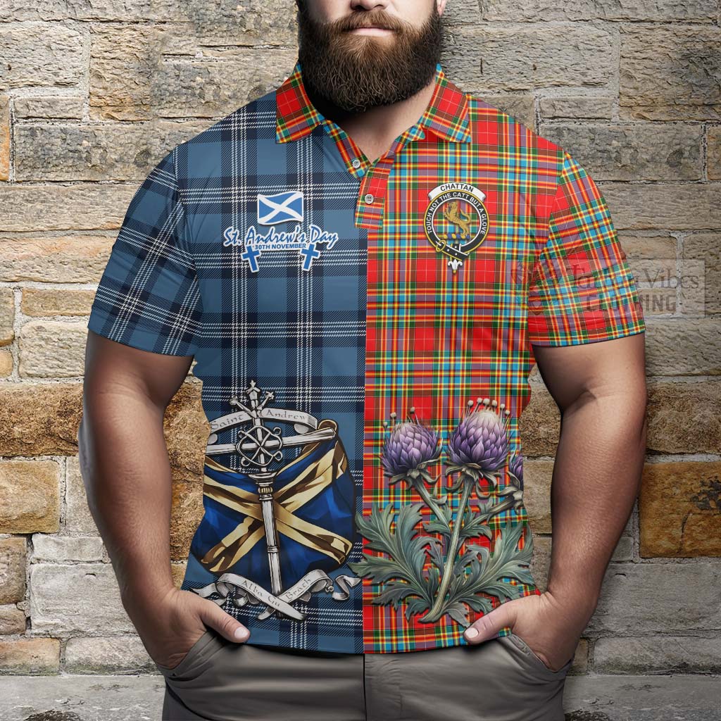 Tartan Vibes Clothing Chattan Tartan Polo Shirt Happy St. Andrew's Day Half Tartan Style