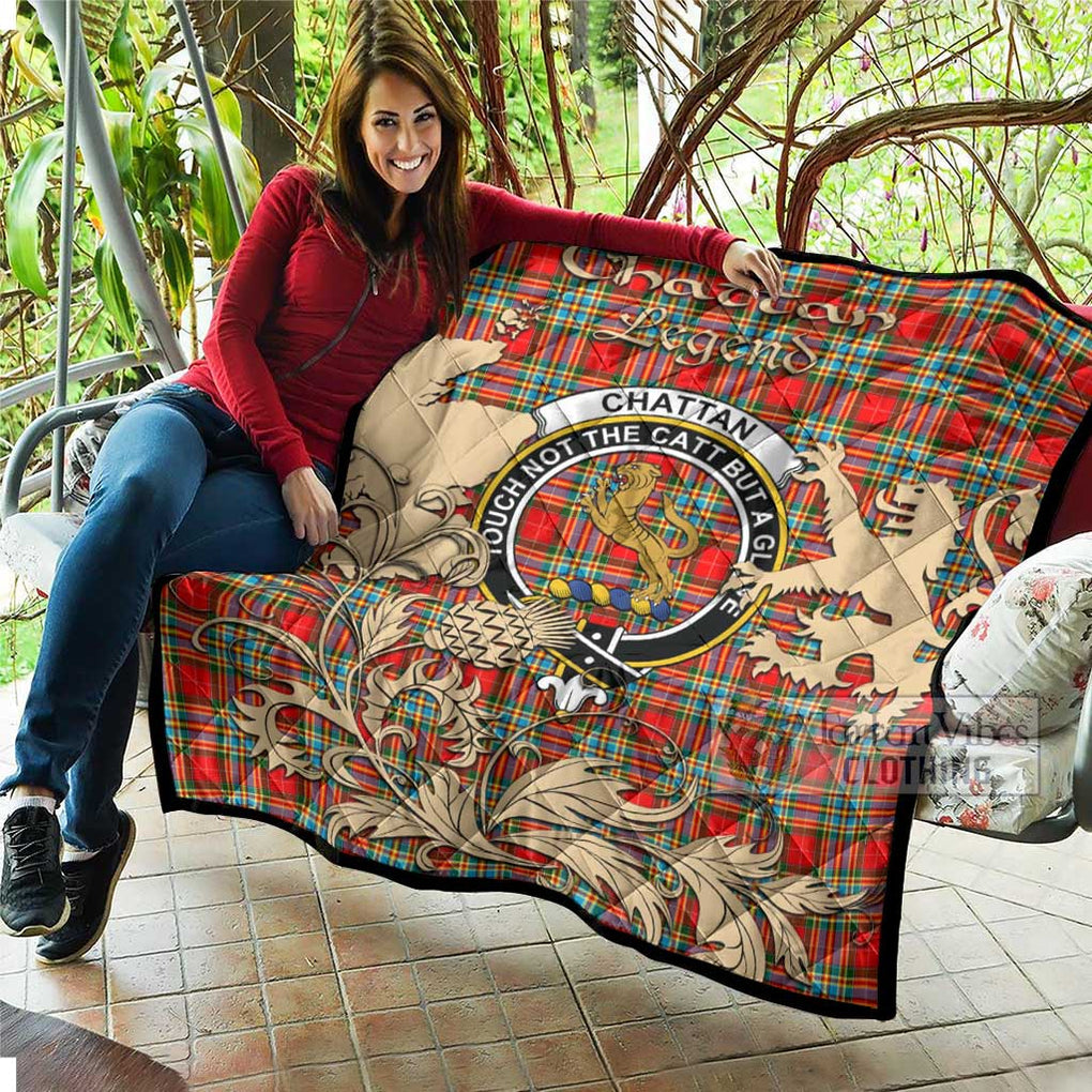 Tartan Vibes Clothing Chattan Tartan Quilt with Family Crest and Scottish Symbol Style