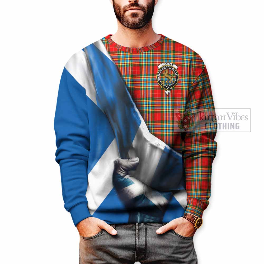 Tartan Vibes Clothing Chattan Tartan Sweatshirt with Family Crest Scotland Patriotic Style