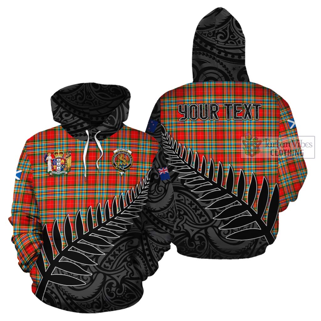 Tartan Vibes Clothing Chattan Crest Tartan Cotton Hoodie with New Zealand Silver Fern Half Style