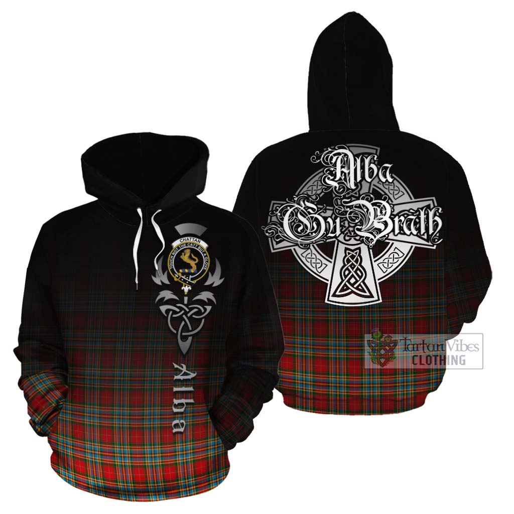 Tartan Vibes Clothing Chattan Tartan Cotton Hoodie Featuring Alba Gu Brath Family Crest Celtic Inspired