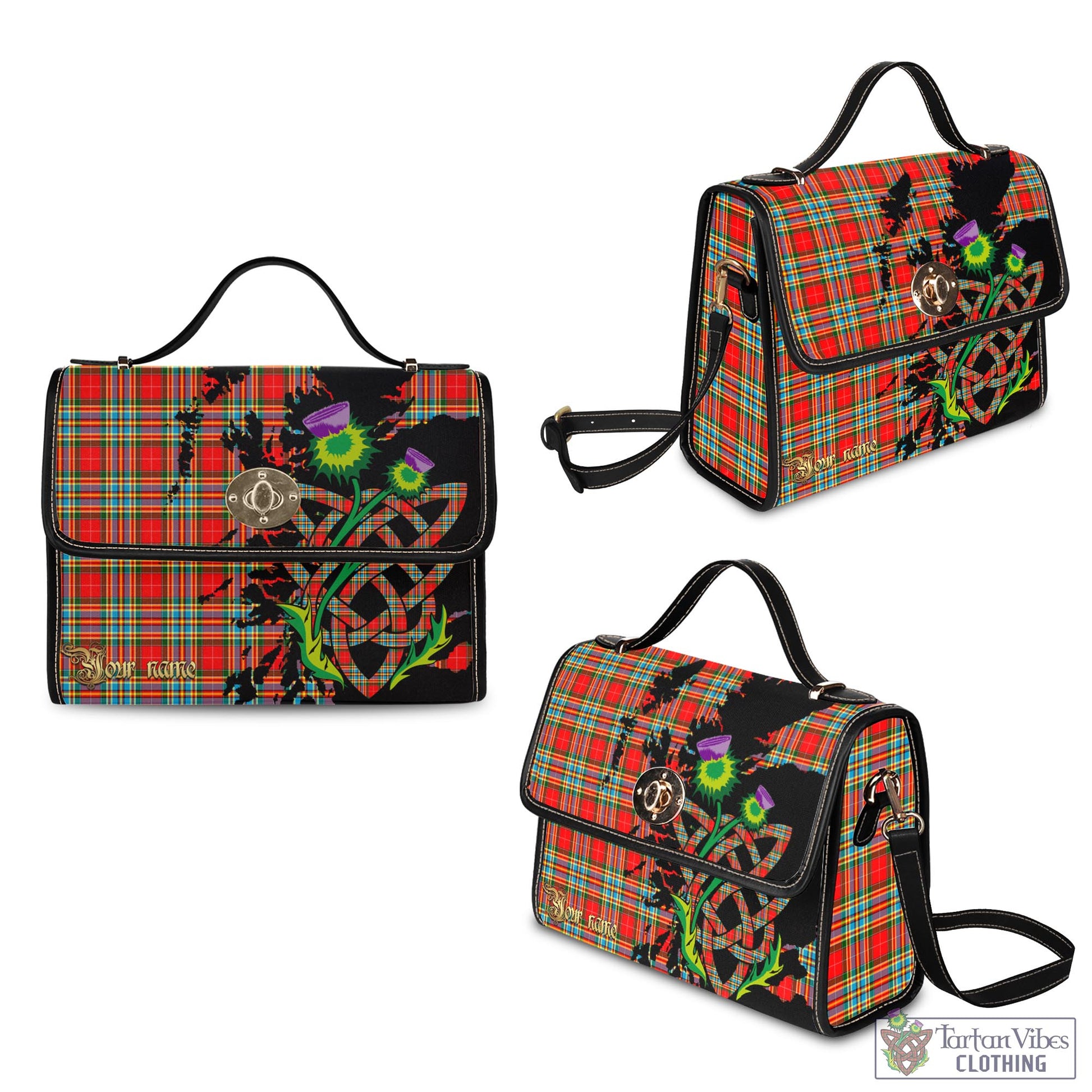 Tartan Vibes Clothing Chattan Tartan Waterproof Canvas Bag with Scotland Map and Thistle Celtic Accents