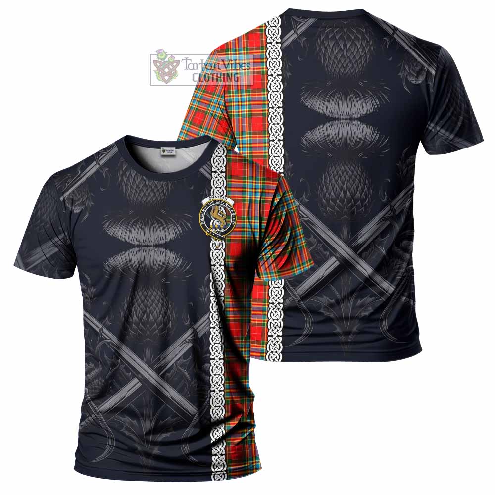 Tartan Vibes Clothing Chattan Tartan T-Shirt with Family Crest Cross Sword Thistle Celtic Vibes