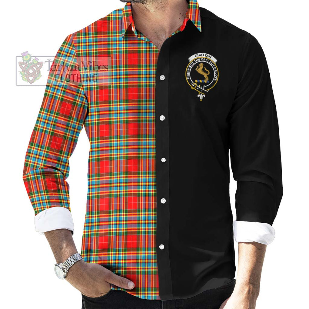 Chattan Tartan Long Sleeve Button Shirt with Family Crest and Half Of Me Style - Tartanvibesclothing Shop