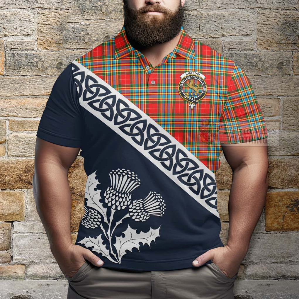 Chattan Tartan Polo Shirt Featuring Thistle and Scotland Map