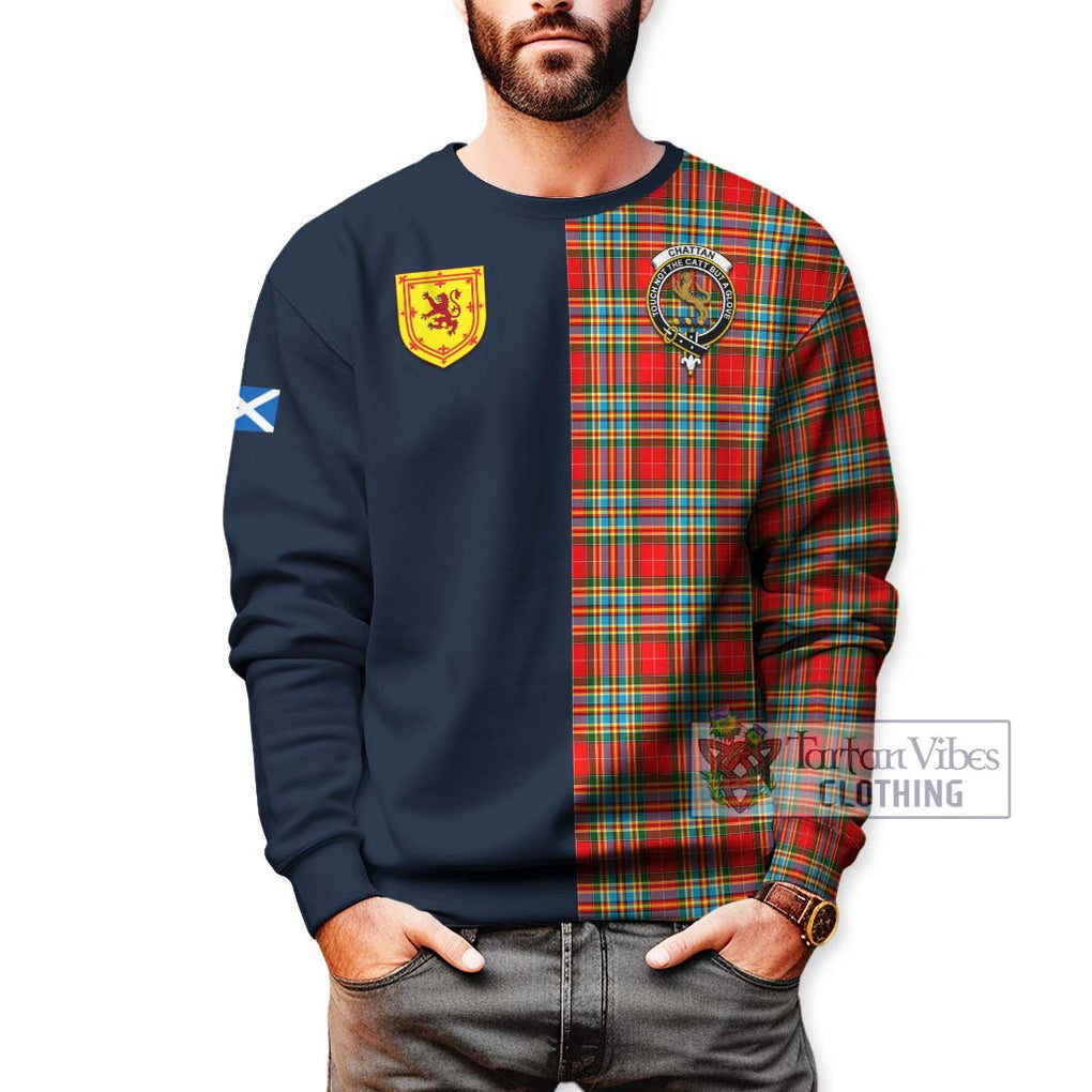 Tartan Vibes Clothing Chattan Tartan Sweatshirt with Scottish Lion Royal Arm Half Style