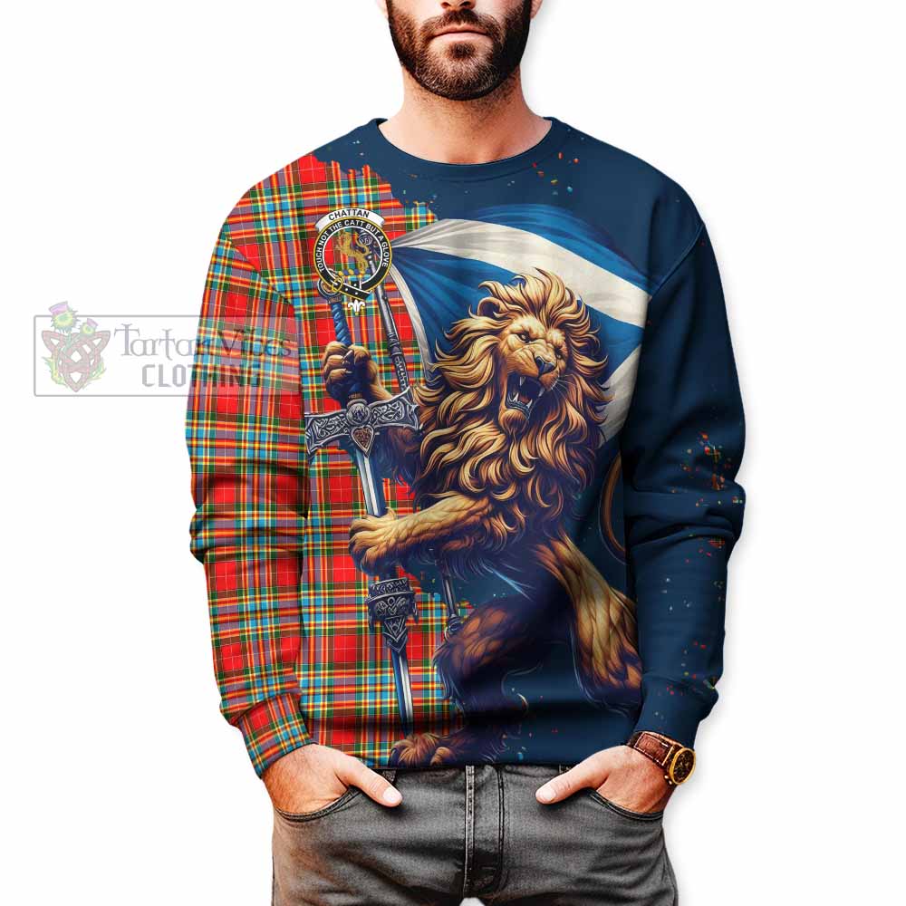 Tartan Vibes Clothing Chattan Tartan Family Crest Sweatshirt with Scottish Majestic Lion