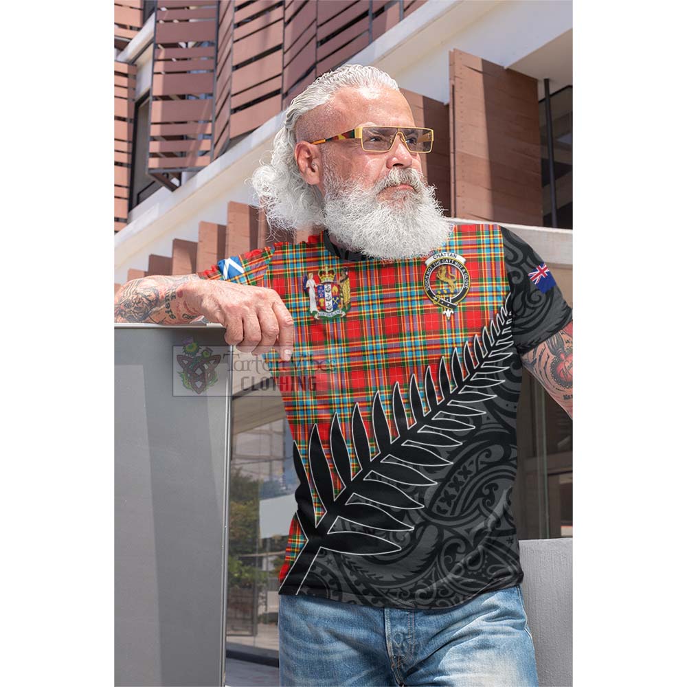 Tartan Vibes Clothing Chattan Crest Tartan Cotton T-shirt with New Zealand Silver Fern Half Style