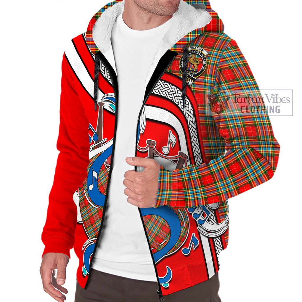 Chattan Tartan Sherpa Hoodie with Epic Bagpipe Style Unisex - Tartanvibesclothing Shop