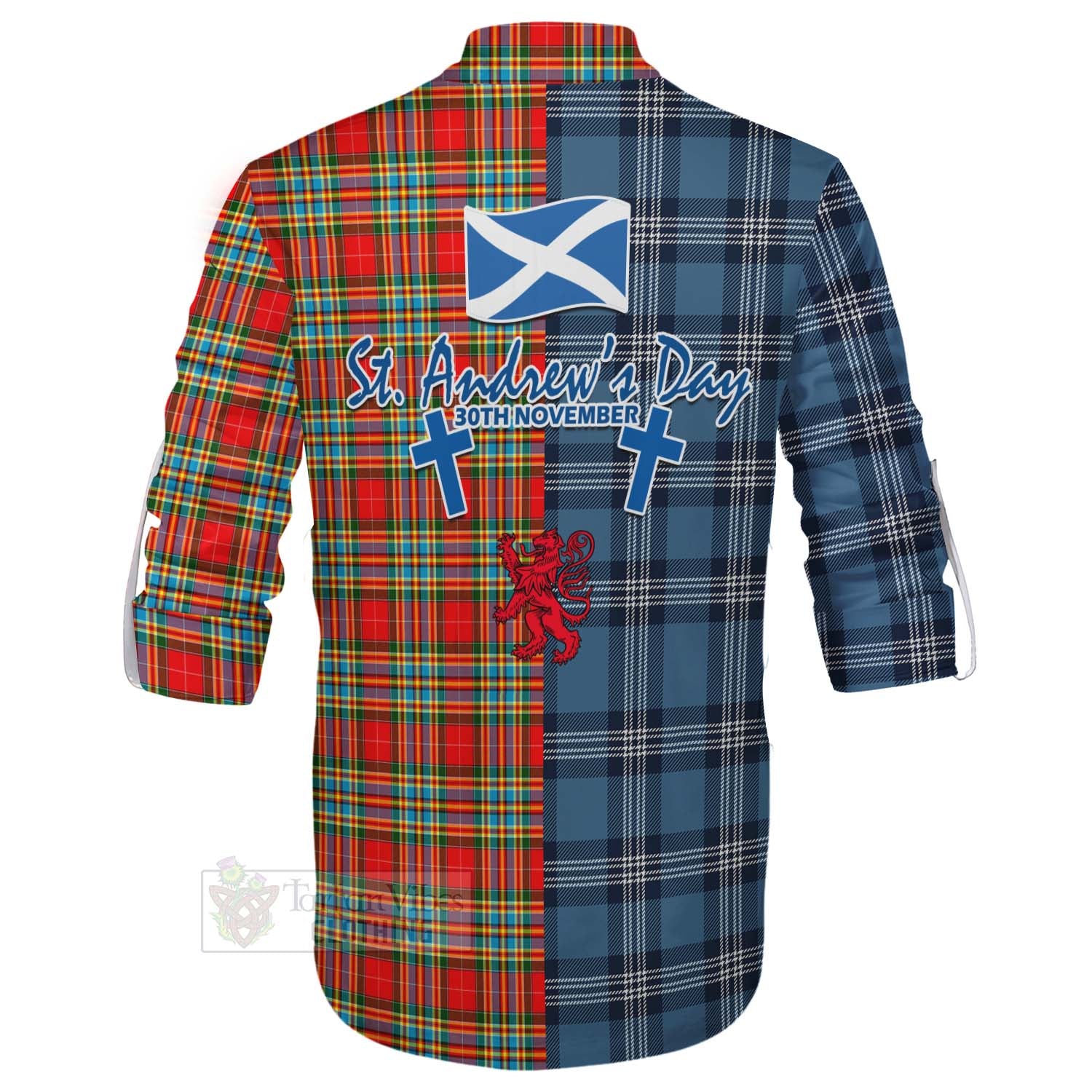 Tartan Vibes Clothing Chattan Tartan Ghillie Kilt Shirt Happy St. Andrew's Day Half Tartan Style