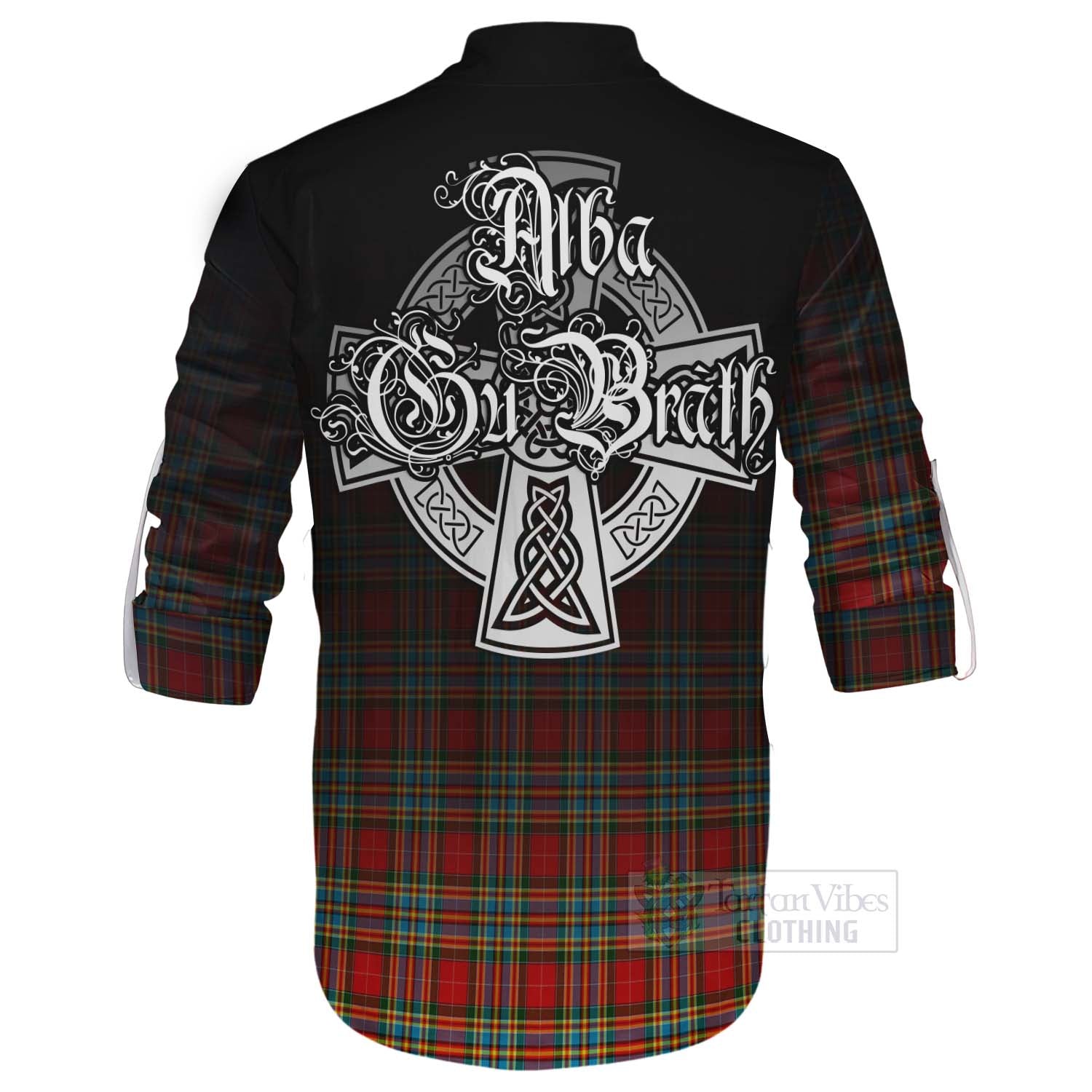 Tartan Vibes Clothing Chattan Tartan Ghillie Kilt Shirt Featuring Alba Gu Brath Family Crest Celtic Inspired