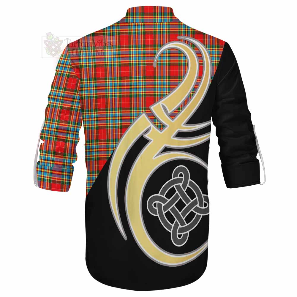 Tartan Vibes Clothing Chattan Tartan Ghillie Kilt Shirt with Family Crest and Celtic Symbol Style