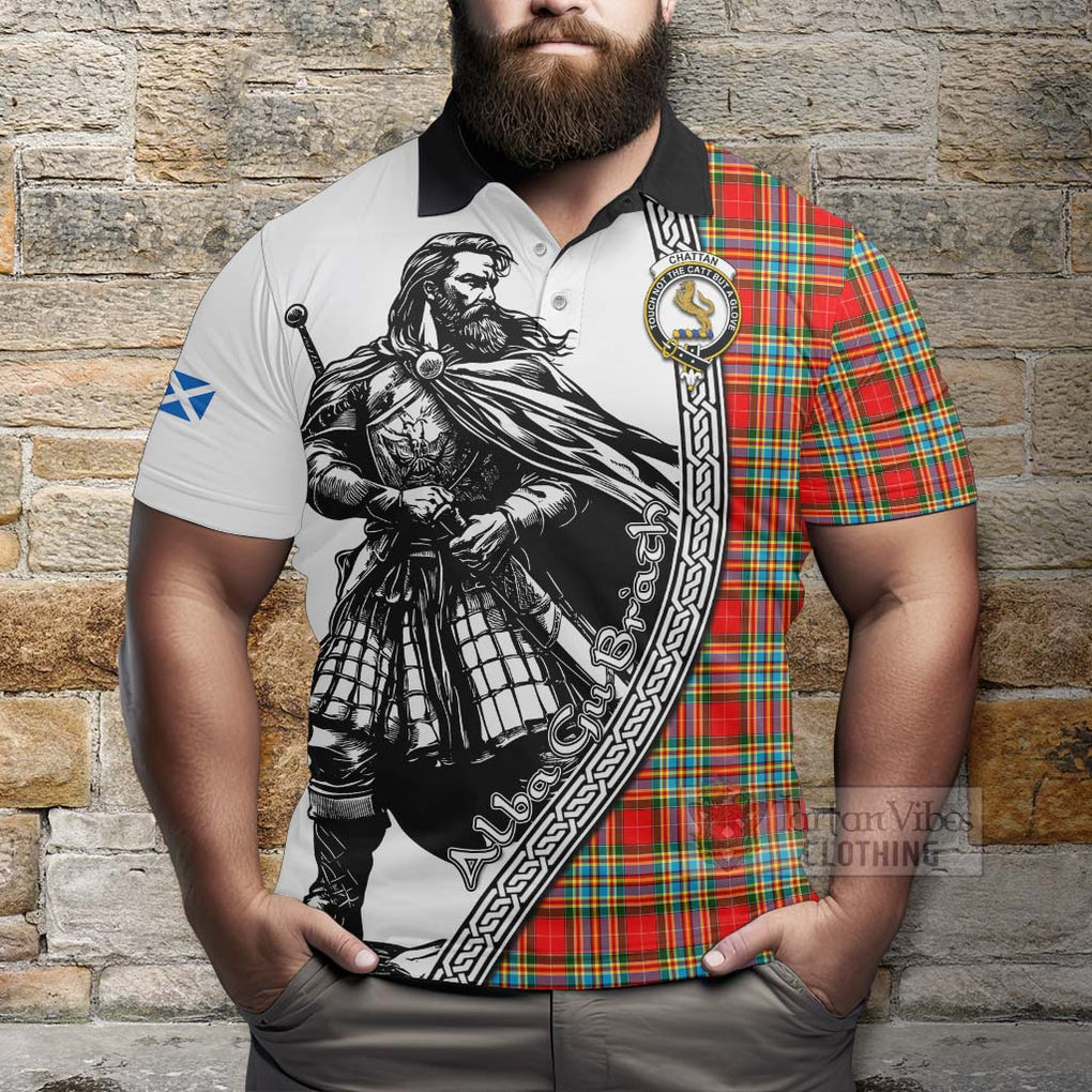 Tartan Vibes Clothing Chattan Tartan Clan Crest Polo Shirt with Highlander Warrior Celtic Style