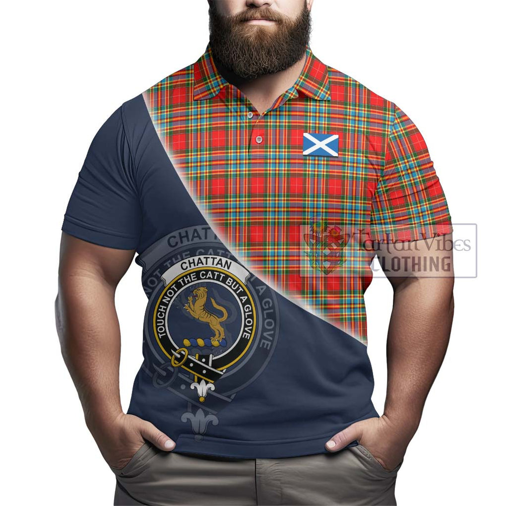 Chattan Tartan Polo Shirt with Personalised National Flag and Family Crest Half Style - Tartanvibesclothing Shop