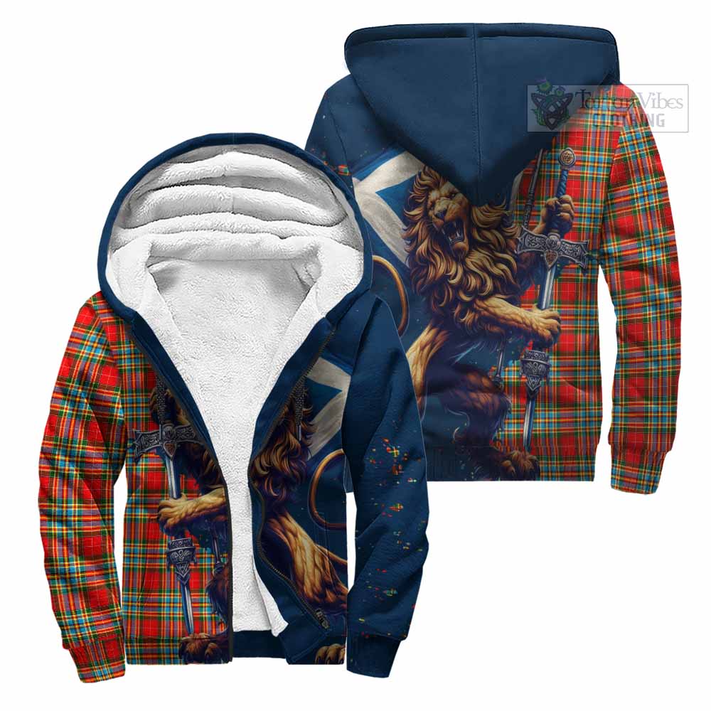 Tartan Vibes Clothing Chattan Tartan Family Crest Sherpa Hoodie with Scottish Majestic Lion