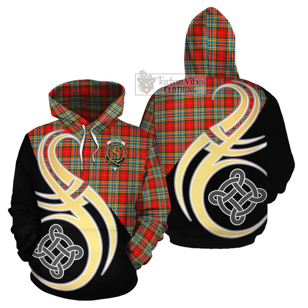 Tartan Vibes Clothing Chattan Tartan Cotton Hoodie with Family Crest and Celtic Symbol Style