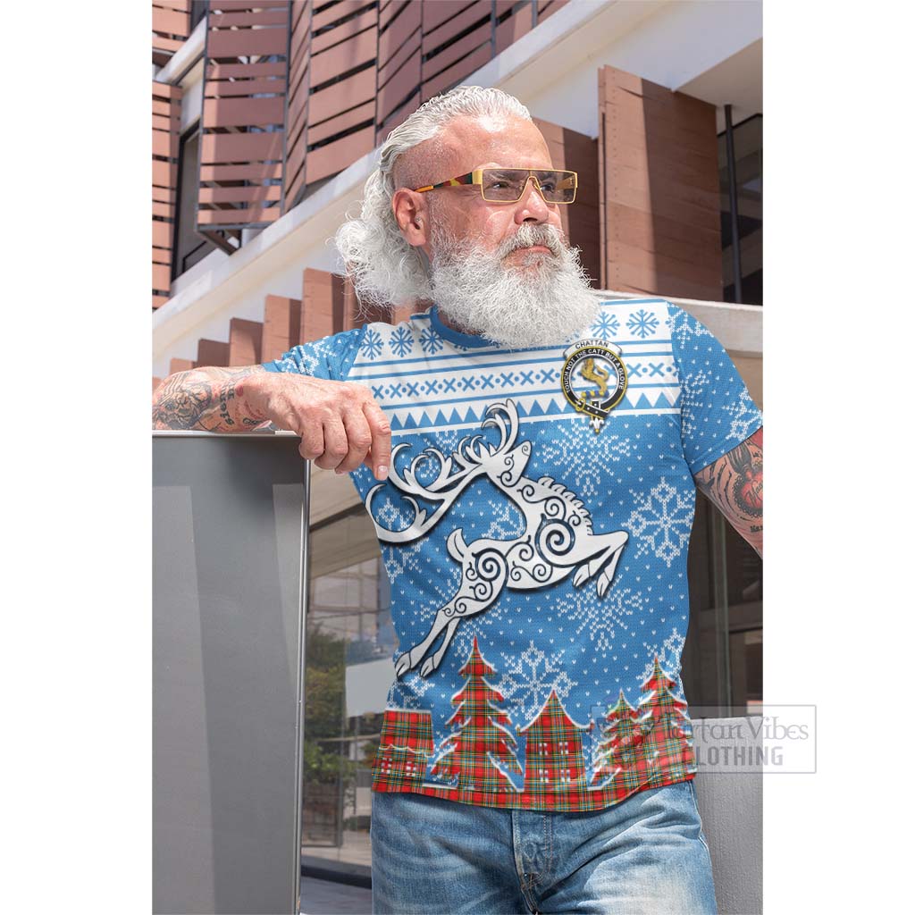 Tartan Vibes Clothing Chattan Clan Christmas Cotton T-shirt Celtic Reindeer Style