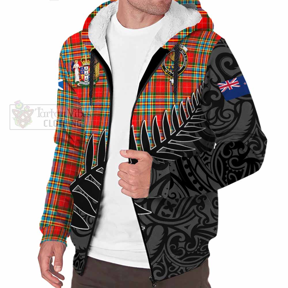 Tartan Vibes Clothing Chattan Crest Tartan Sherpa Hoodie with New Zealand Silver Fern Half Style