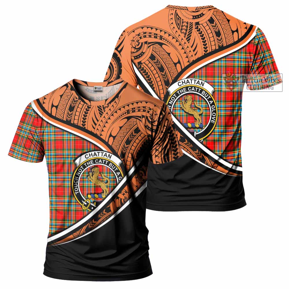 Tartan Vibes Clothing Chattan Crest Tartan T-Shirt with Maori Tattoo Style - Orange Version