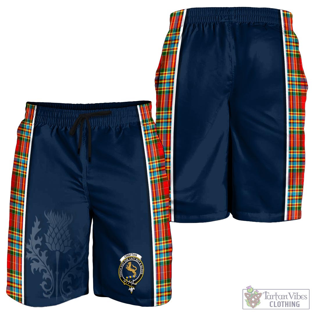 Tartan Vibes Clothing Chattan Tartan Men's Shorts with Family Crest and Scottish Thistle Vibes Sport Style