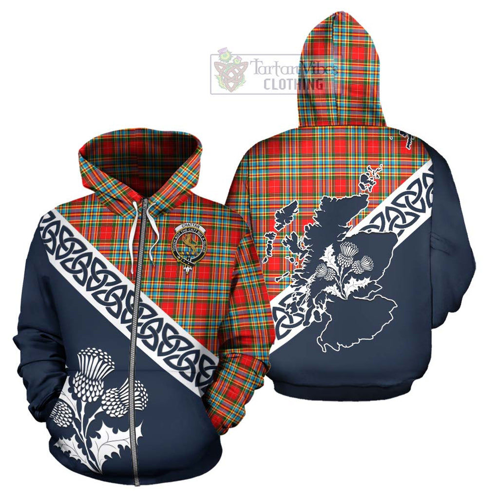 Tartan Vibes Clothing Chattan Tartan Hoodie Featuring Thistle and Scotland Map