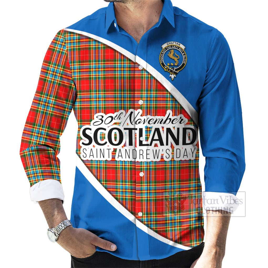 Tartan Vibes Clothing Chattan Family Crest Tartan Long Sleeve Button Shirt Celebrate Saint Andrew's Day in Style