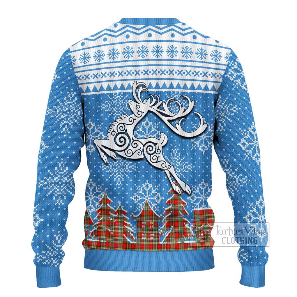 Tartan Vibes Clothing Chattan Clan Christmas Ugly Sweater with Tartan and Celtic Raindeer Style