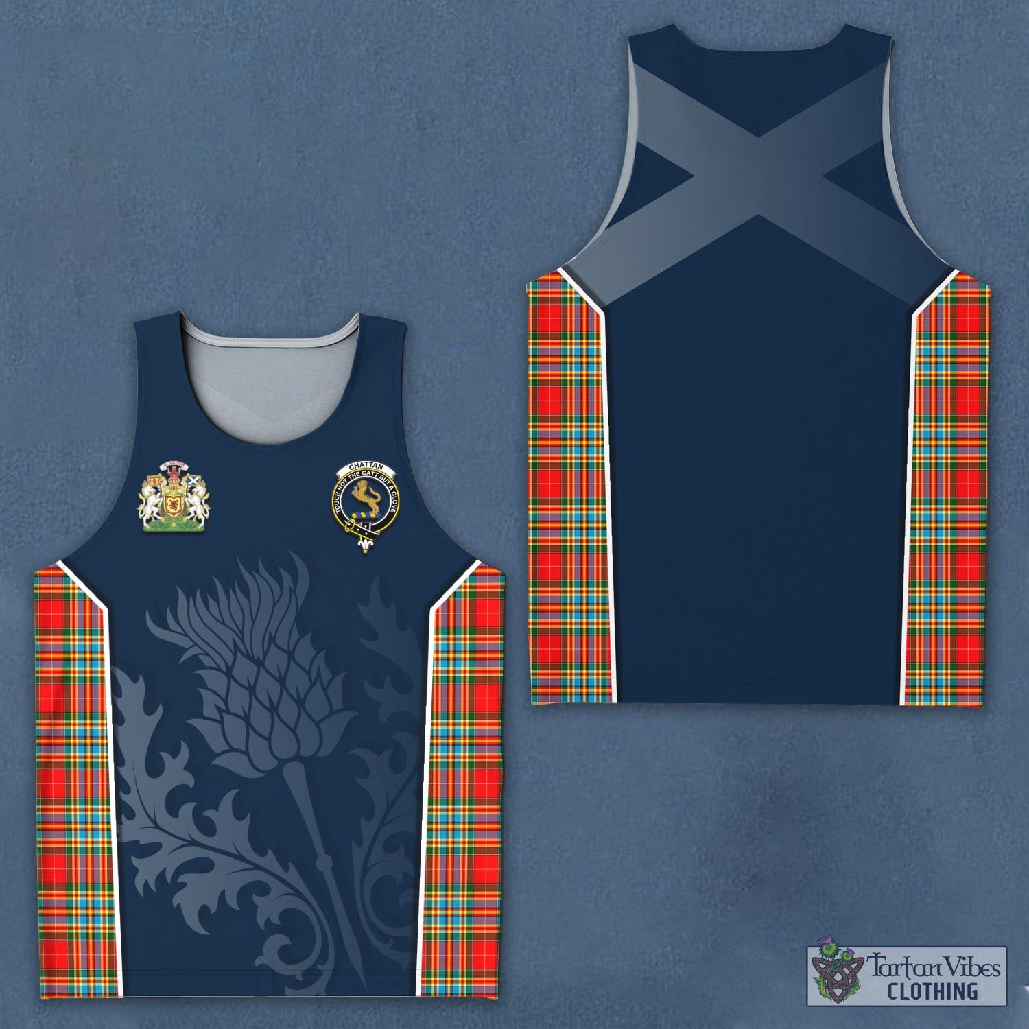 Tartan Vibes Clothing Chattan Tartan Men's Tanks Top with Family Crest and Scottish Thistle Vibes Sport Style