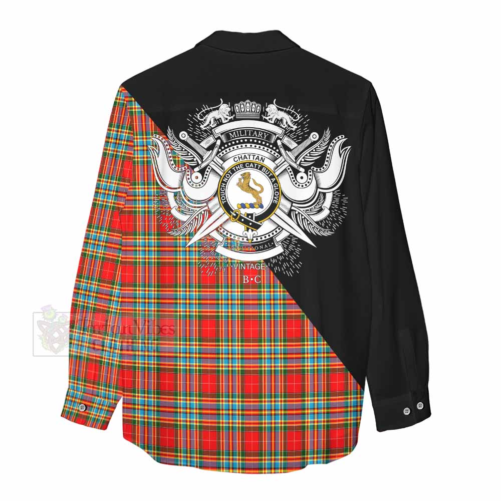 Tartan Vibes Clothing Chattan Tartan Women's Casual Shirt with Family Crest and Military Logo Style